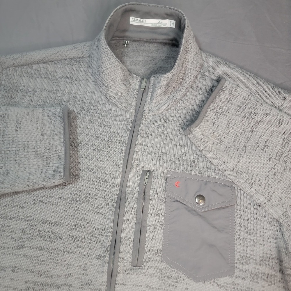 Criquet Jacket Mens XL Heathered Gray Full Zip Performance Sweater Fleece Golf